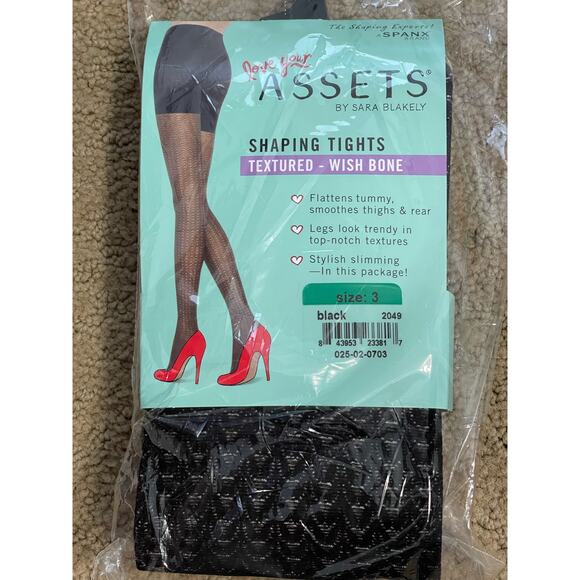 SPANX Assets Shaping Tights Textured Wish Bone 3 Pair Black Size 3 NEW - Picture 11 of 11